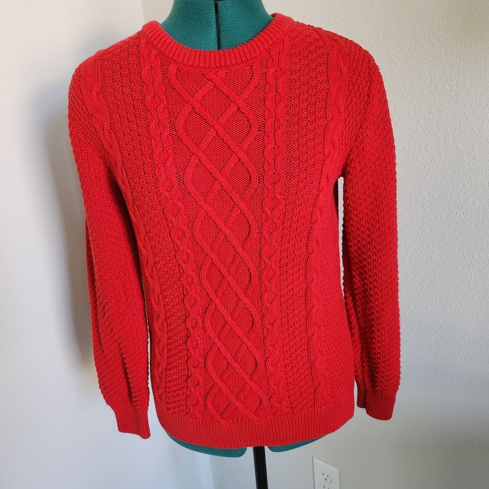 Old Navy Womens Red Cable Knit Crew Neck Sweater Cotton Sz. Large